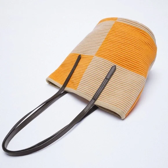 Zara 2 Piece Orange Fabric Shoulder Bag - Picture 6 of 7